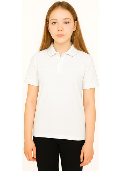 Genç Polo Yaka Tişört | Beyaz | %100 Pamuk | Unisex | Okul & Günlük Kullanım