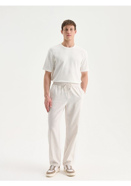 Yeni Sezon Standart Kalıp Keten Görünümlü Erkek Pantolon