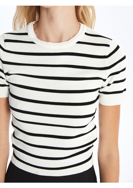 Yeni Sezon Bisiklet Yaka Çizgili Kısa Kollu Kadın Triko Kazak fırsatları