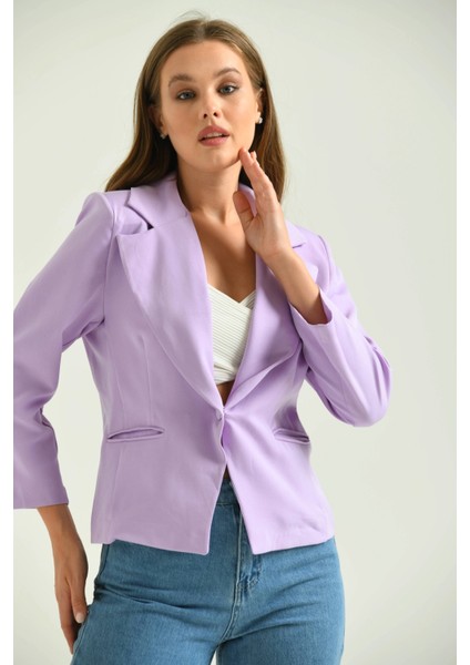 Kadın Blazer Ceket Bel Boy Vatkalı Tek Düğmeli Blazer Lila - T026 fiyatları