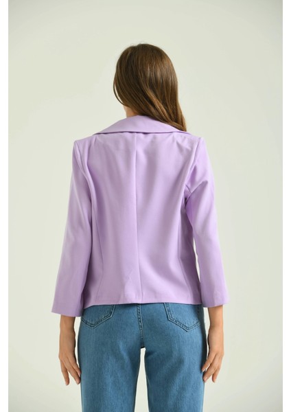 Kadın Blazer Ceket Bel Boy Vatkalı Tek Düğmeli Blazer Lila - T026 modelleri