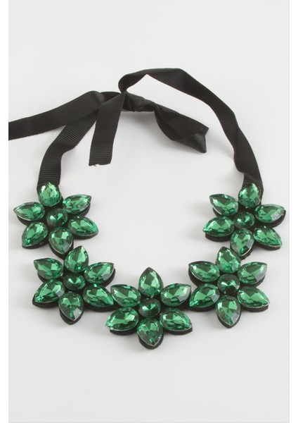 Ds-Derin Çiçek Taşlı Yaka Kolye-Yeşil fiyatları