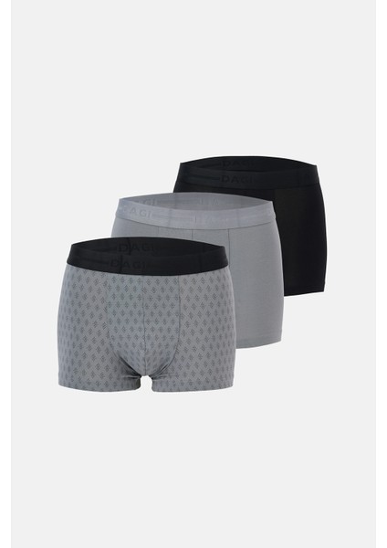 Gri-Siyah 5210 3'lü Desenli Pamuk Boxer
