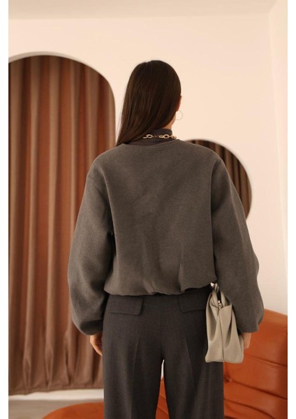 Bel Lastikli Kaşe Bomber Ceket - Gri indirimleri