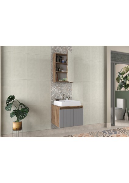 Pierre Cardin Biani Nevada 60CM Mat Antrasit Banyo Dolabı (Ayna,lavabo,alt Dolap)