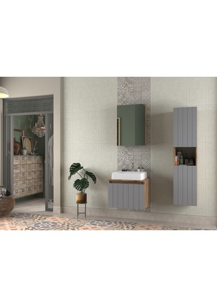 Pierre Cardin Biani Nevada 60CM Mat Antrasit Banyo Dolabı (Ayna,lavabo,alt Dolap) fiyatları