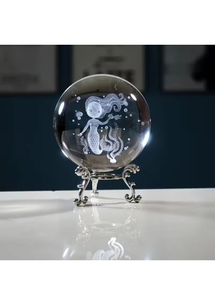 Dekoratif Metal Ayaklı Deniz Kızı Tasarımlı 3D Cam Küre 6cm fiyatları