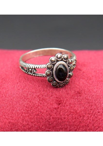 925 Ayar Kadın Gümüş Oltu Taşı Yüzük SY00038