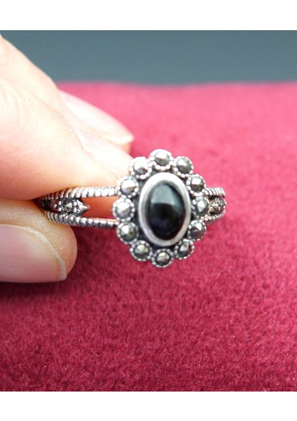 925 Ayar Kadın Gümüş Oltu Taşı Yüzük SY00038 fiyatları