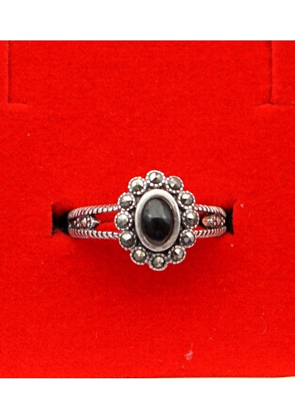 925 Ayar Kadın Gümüş Oltu Taşı Yüzük SY00038 fırsatları