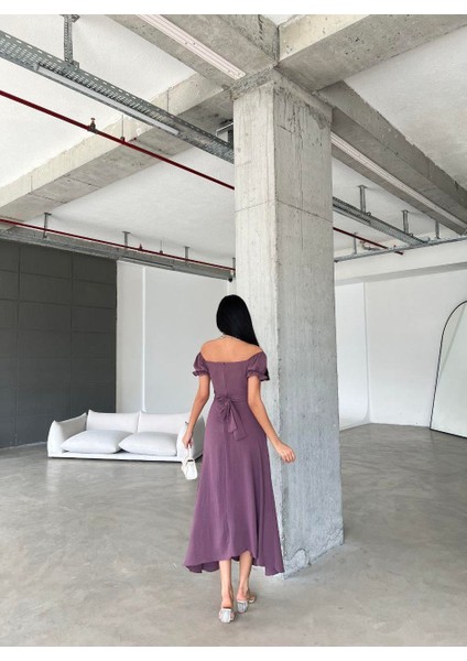 Kemerli Kol Lastikli Madonna Yaka Elbise MOR582079 fırsatları