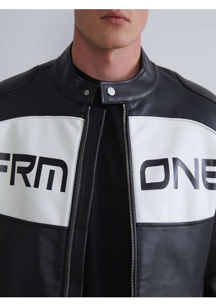 Yeni Sezon Slim Fit Biker Yaka Erkek Deri Görünümlü Ceket fırsatları