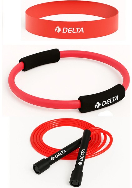 Pilates Çemberi & Kardiyo Seti – Atlama Ipi, Hafif Loop Band ve 35 cm Pilates Çemberi Takımı