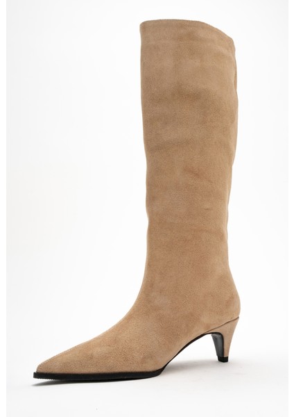 Sıora Bej Süet Hakiki Deri Kadın Kısa Topuklu Çizme fırsatları
