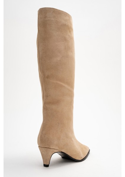 Sıora Bej Süet Hakiki Deri Kadın Kısa Topuklu Çizme indirimleri