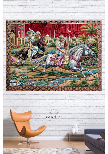 Vintage Serisi Saraydan Prenses Kaçırma Duvar Halısı Duvar Örtüsü Wall Tapestry