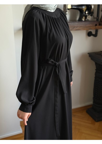 Siyah Reglan Kollu Büzgülü Elbise 5089 fiyatları