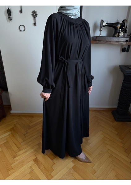 Siyah Reglan Kollu Büzgülü Elbise 5089 fırsatları
