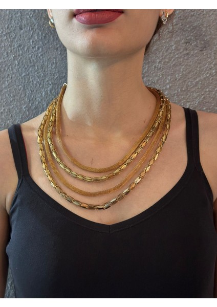 3 Lü Zincir Hasır Tasarım Kadın Kolye 22 cm fiyatları