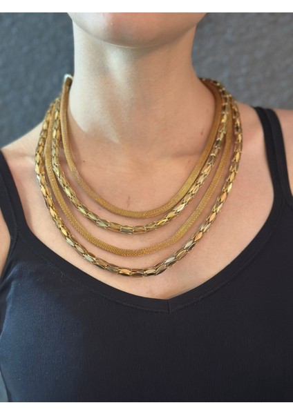 3 Lü Zincir Hasır Tasarım Kadın Kolye 22 cm fırsatları