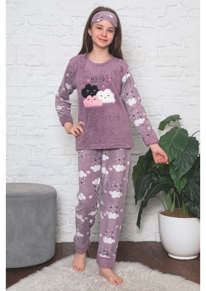 Kız Çocuk Welsoft Kumaş-Göz Bantlı Bulut Baskılı Pijama Takımı 12298