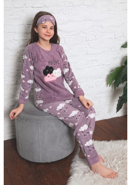 Kız Çocuk Welsoft Kumaş-Göz Bantlı Bulut Baskılı Pijama Takımı 12298 fırsatları