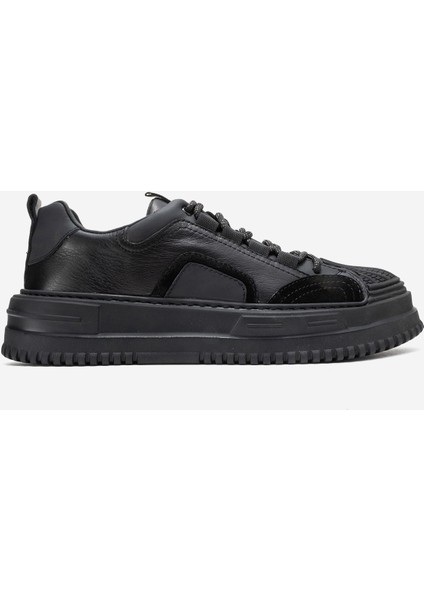 Erkek Kalın Taban Bağcıklı Comfort Casual Ayakkabı Gerçek Deri Mc 20326 Siyah