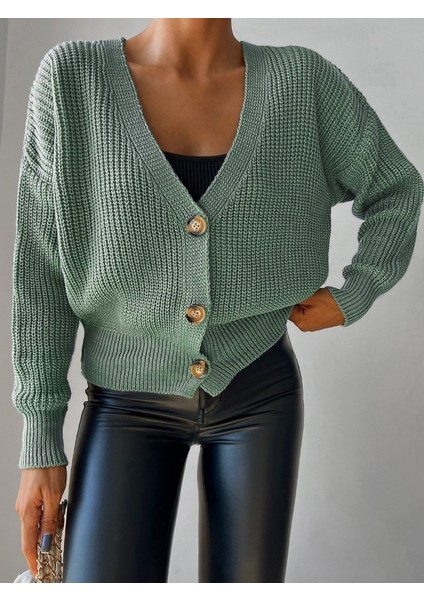 Kadın Düğme Detay Triko Hırka