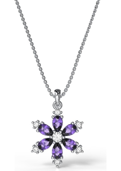 925 Ayar Ametist Taşlı Rodyum Lotus Çiçeği Gümüş Kolye modelleri