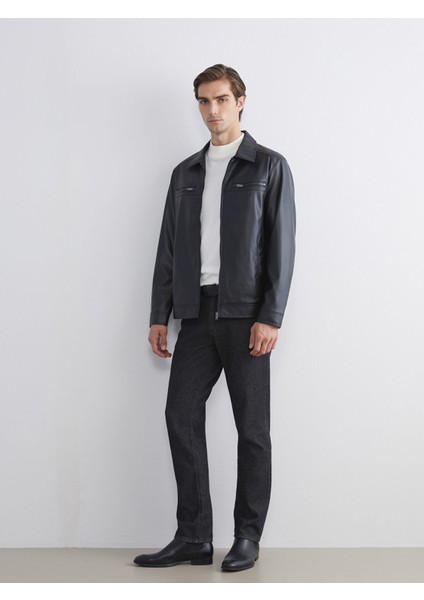 Yeni Sezon Standart Kalıp Gömlek Yaka Erkek Deri Görünümlü Ceket fiyatları