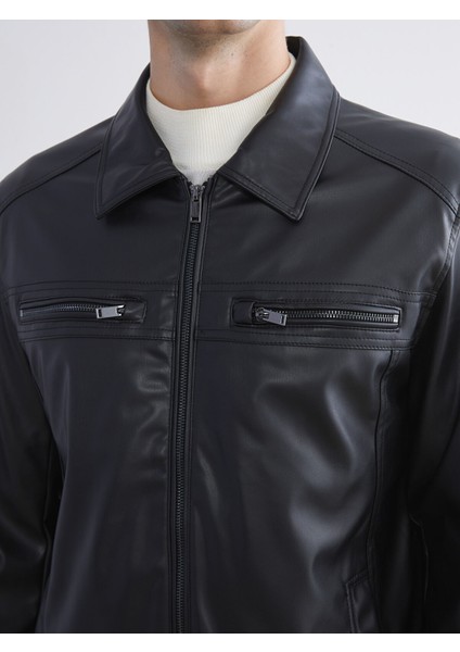 Yeni Sezon Standart Kalıp Gömlek Yaka Erkek Deri Görünümlü Ceket modelleri