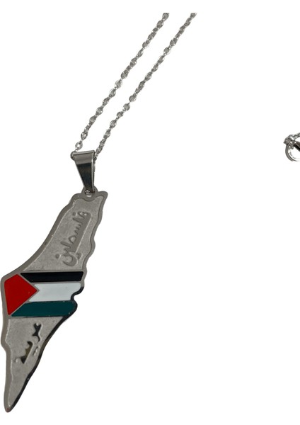 Filistin Haritası Içinde Bayrak Paslanmaz Gümüş Rengi Zinciri Unisex Kolye 44 cm J300019 fiyatları