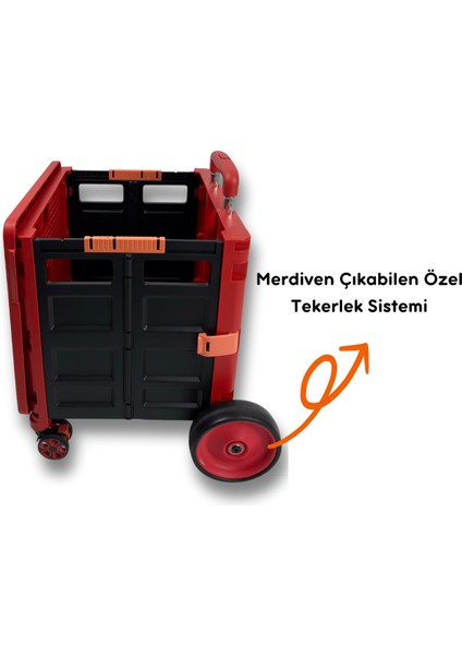 4 Büyük Tekerlekli, 55 Litre Kırmızı Katlanır Alışveriş Arabası fiyatları