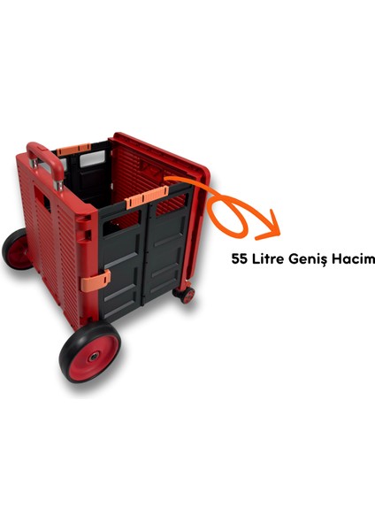 4 Büyük Tekerlekli, 55 Litre Kırmızı Katlanır Alışveriş Arabası fırsatları