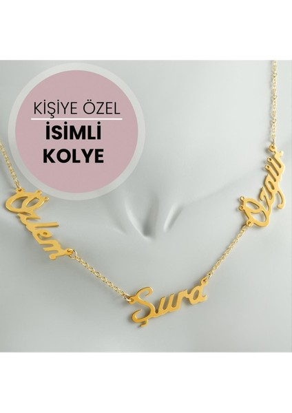 Drnds Kişiye Özel Üç İsim Yazılı Kolye-sarı