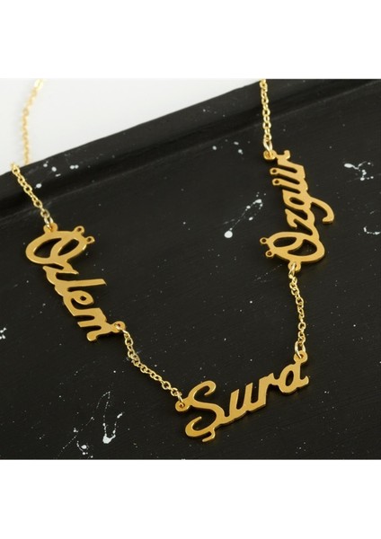 Drnds Kişiye Özel Üç İsim Yazılı Kolye-sarı fiyatları