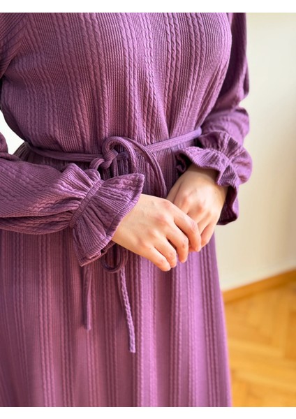 Mürdüm Reglan Kol Saç Örgü Desen Örme Elbise 9923 fiyatları