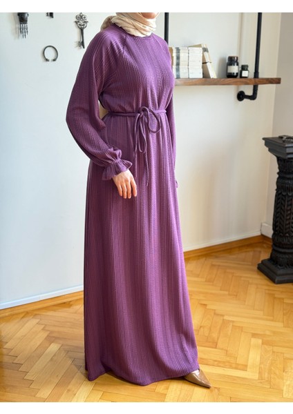 Mürdüm Reglan Kol Saç Örgü Desen Örme Elbise 9923 modelleri