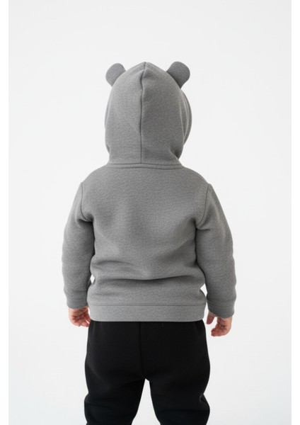 Erkek Çocuk Ayıcık Kulaklı Pamuklu Gri Kapüşonlu Sweatshirt fiyatları