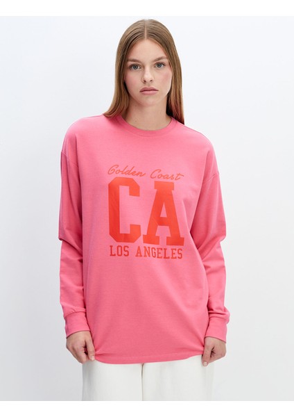Yeni Sezon Bisiklet Yaka Baskılı Oversize Kadın Sweatshirt Tunik