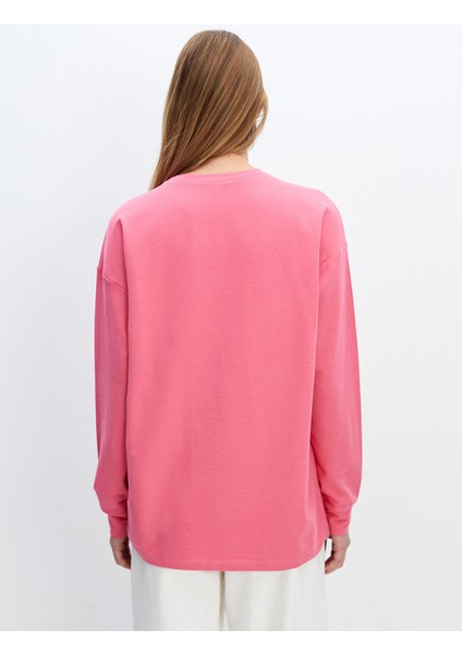Yeni Sezon Bisiklet Yaka Baskılı Oversize Kadın Sweatshirt Tunik fırsatları
