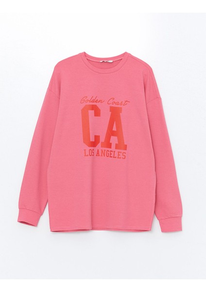Yeni Sezon Bisiklet Yaka Baskılı Oversize Kadın Sweatshirt Tunik indirimleri