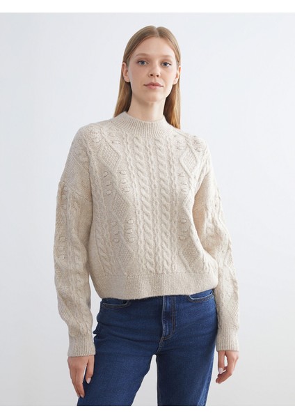 Yeni Sezon Yarım Balıkçı Yaka Kendinden Desenli Kadın Triko Kazak