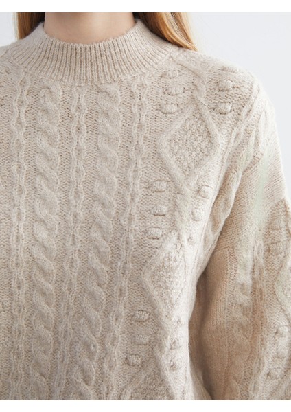 Yeni Sezon Yarım Balıkçı Yaka Kendinden Desenli Kadın Triko Kazak modelleri