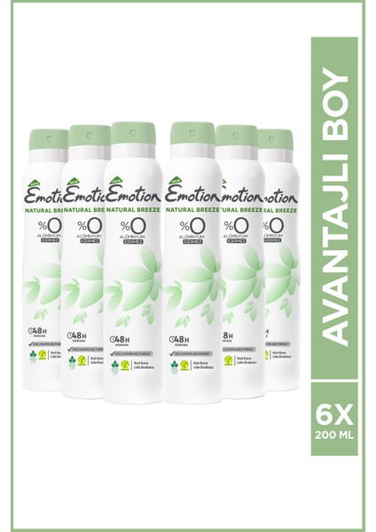 Natural Breeze Kadın Vegan Deodorant 6X200 ml Hızlı Kurur, Leke Bırakmaz