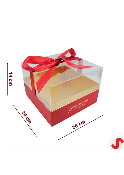Pleksi Kapaklı Fiyonklu Karton Kutu, 20 x 20 x 14CM - Kırmızı fiyatları