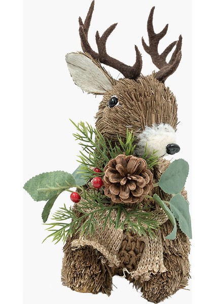 Natural Oturan Geyik Dekor 22X9X33CM