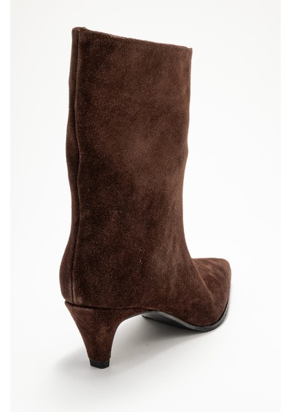 Aleo Kahverengi Süet Hakiki Deri Sivri Burunlu Kadın Kısa Topuklu Bot indirimleri