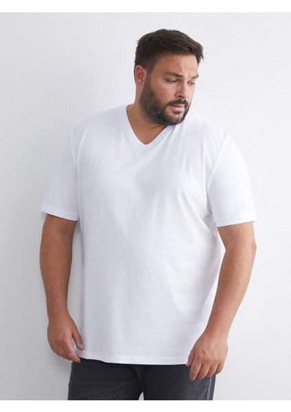 Yeni Sezon Büyük Beden V Yaka Penye Erkek Tişört