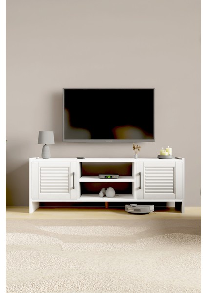 Molde Retro Tv Sehpası Mdf Membran Kapaklı Raflı Tv Ünitesi Televizyon Sehpası